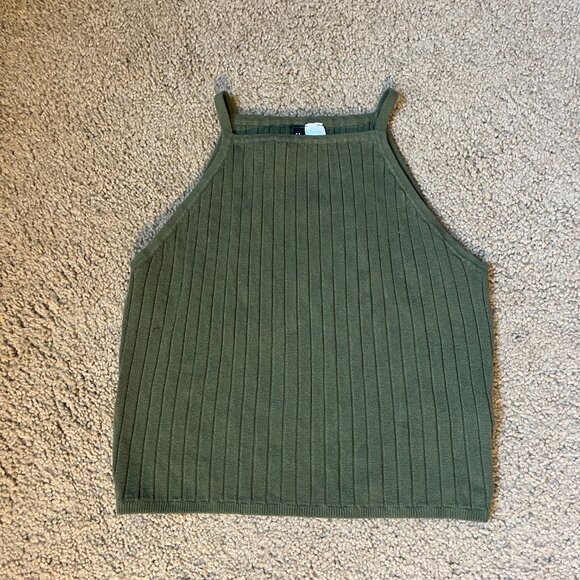 Divided by H&M Olive Green Ribbed High Neck Tank Top- Size M - Picture 2 of 4